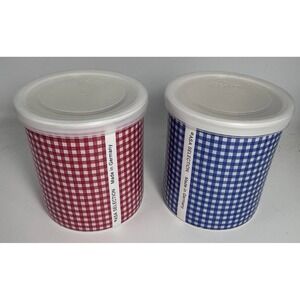 Vintage Ceramic Storage ASA Selection Container Jars Gingham Pattern Germany Lid